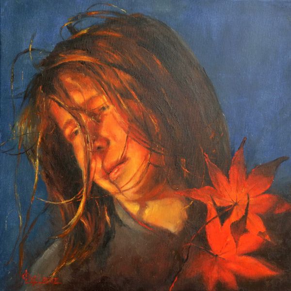 Dziewczyna I Jesienne Liście (olej 50 x 50) … Girl and Autumn Leaves (oil 50 x 50 cm